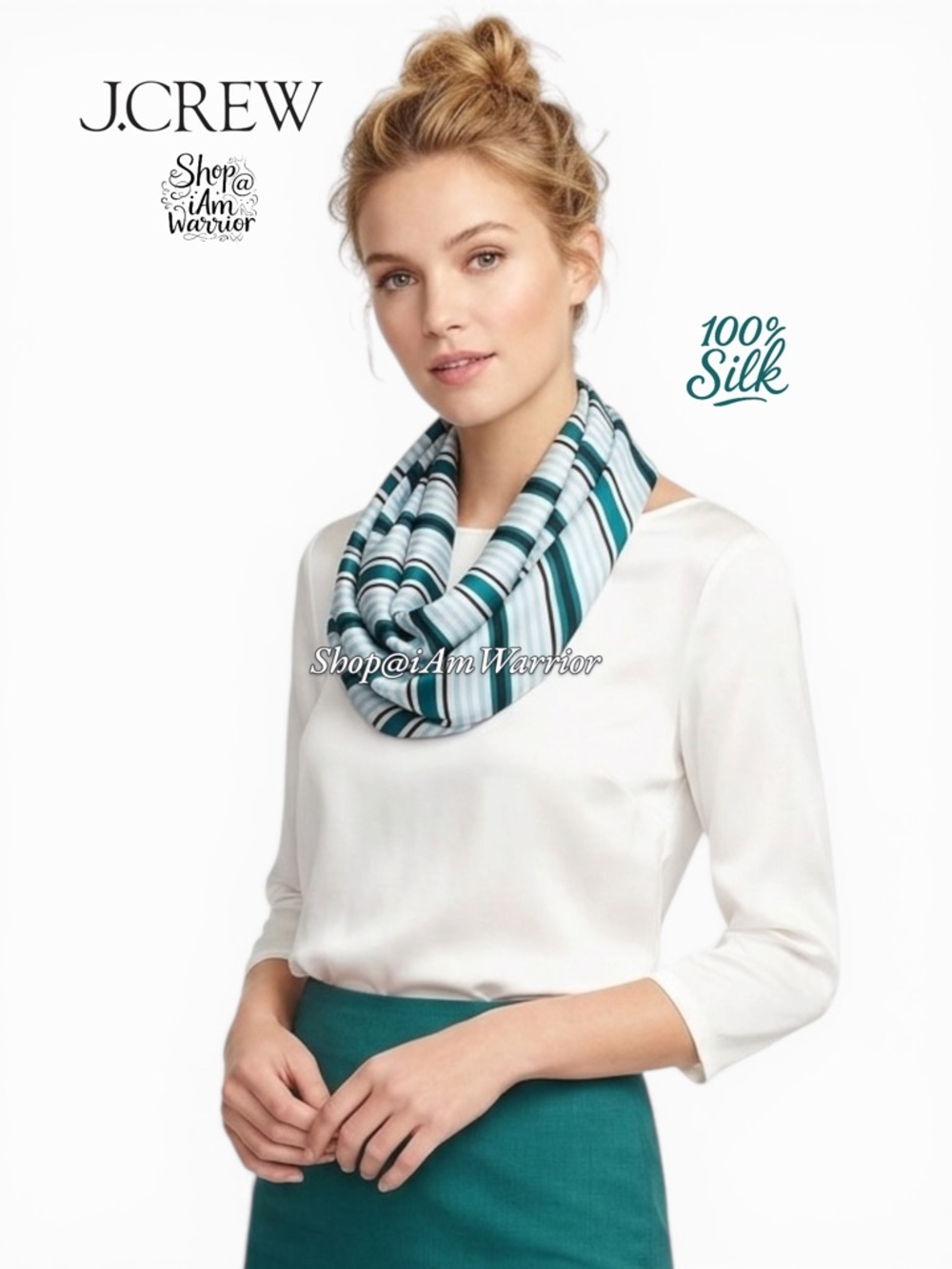 J.Crew teal/blue silk striped infinity scarf *shop@iamwarrior